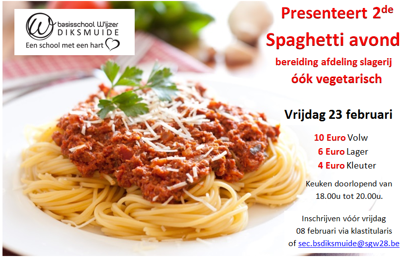 GO! BS Diksmuide organiseert zijn 2de Spaghettiavond op vrijdag 23 februari 2018