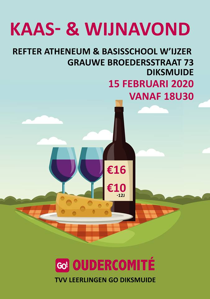 Kaas- en wijnavond oudercomité zaterdag 15 februari 2020